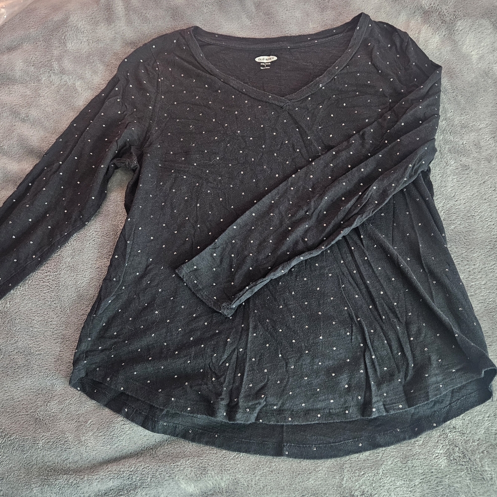 Old Navy Black Long Sleeve Top with Glittery Dots